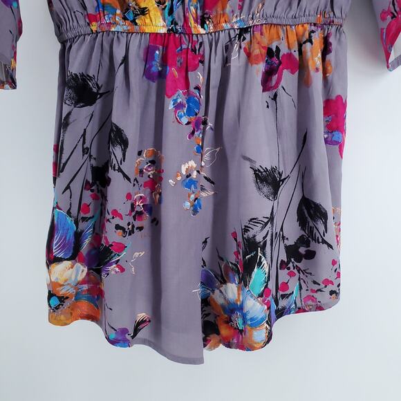 Umgee Bloomcore Boho Purple Kimono Sleeve Romper Side Pockets Elastic Waist  M - Picture 9 of 9